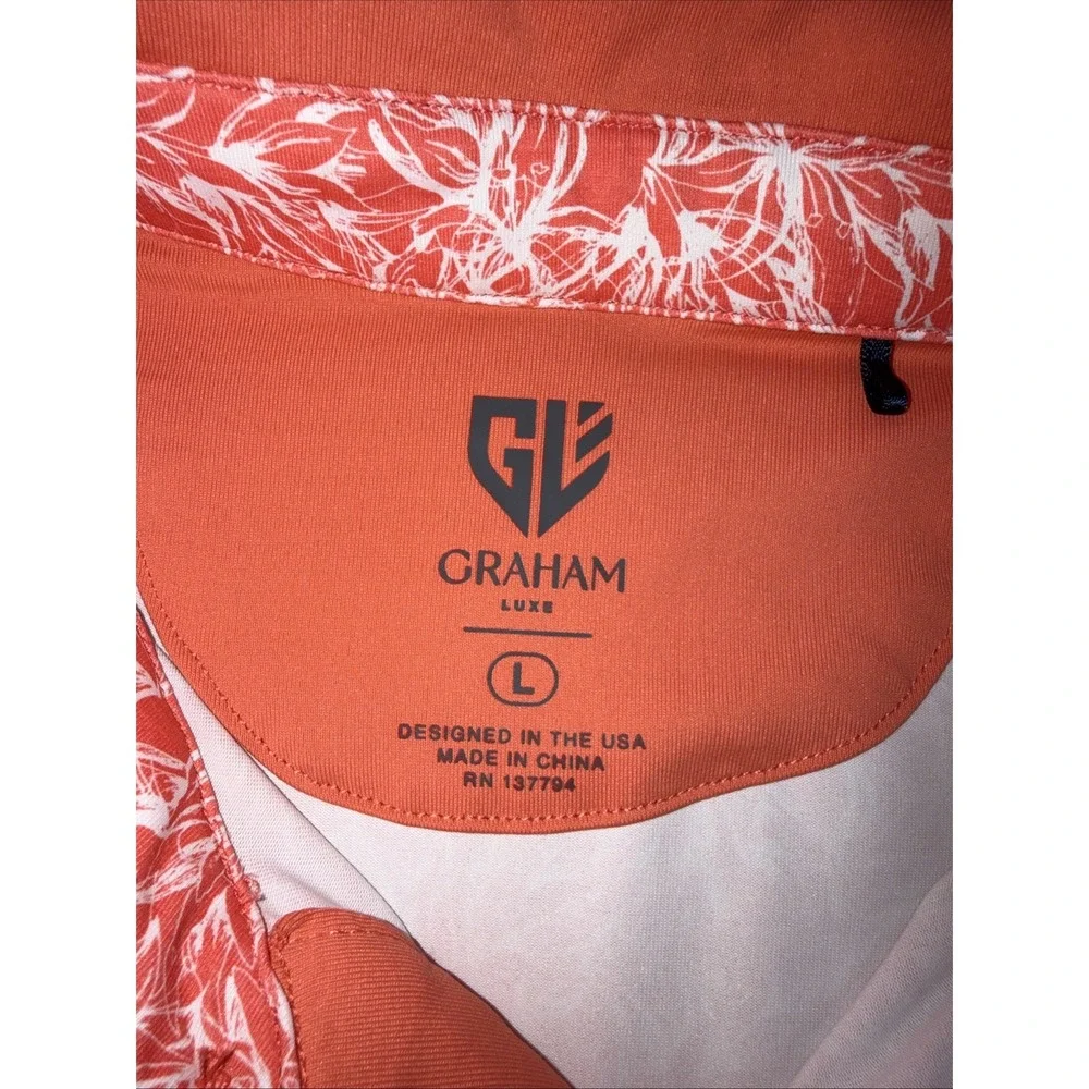 Graham Luxe Polo L Golf Shirts‎ Mens 2 Pack Bundle Set Coral Floral Blue Circles